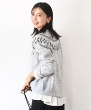 FKFBD54160 MK MICHEL KLEIN(MK ミッシェルクラン) ノルディック柄ニット/洗える ライトグレー