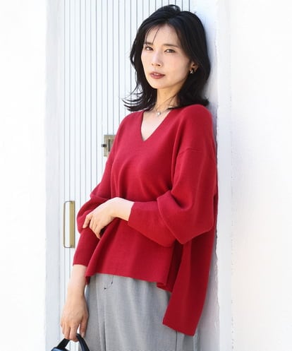 FKFBD55150 MK MICHEL KLEIN 片畦編みVネックニット/洗える