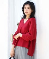 FKFBD55150 MK MICHEL KLEIN(MK ミッシェルクラン) 片畦編みVネックニット/洗える レッド