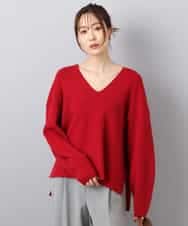 FKFBD55150 MK MICHEL KLEIN(MK ミッシェルクラン) 片畦編みVネックニット/洗える レッド