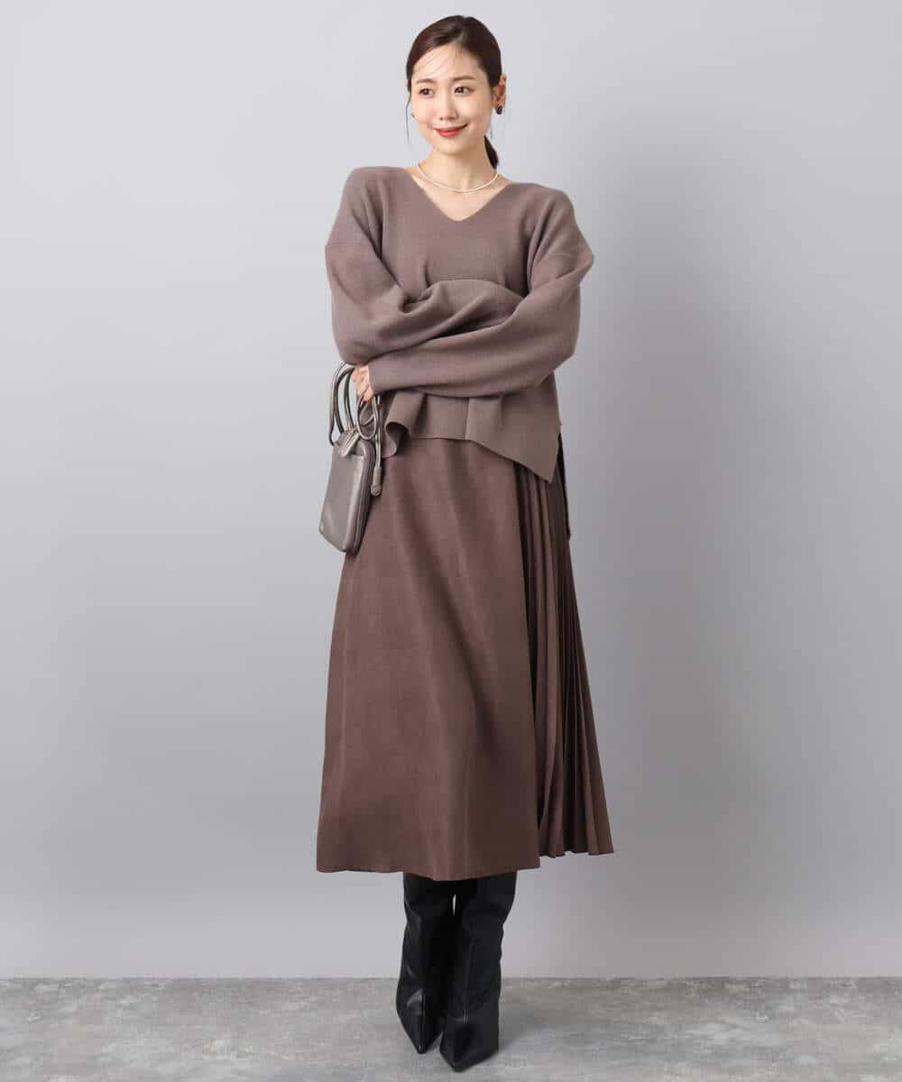 FKFBD55150 MK MICHEL KLEIN(MK ミッシェルクラン) 片畦編みVネックニット/洗える レッド