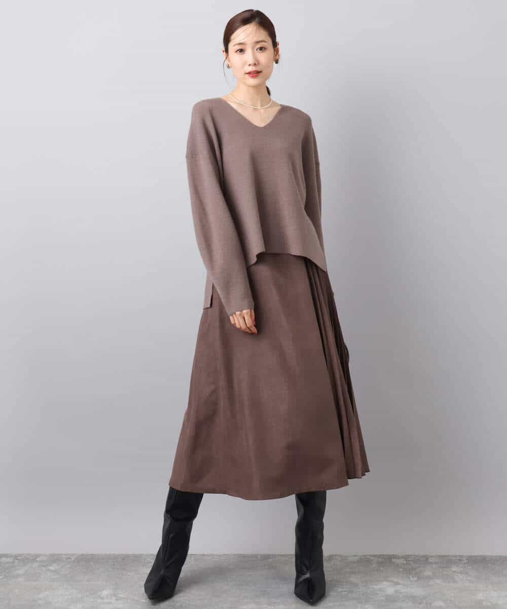 FKFBD55150 MK MICHEL KLEIN(MK ミッシェルクラン) 片畦編みVネックニット/洗える レッド