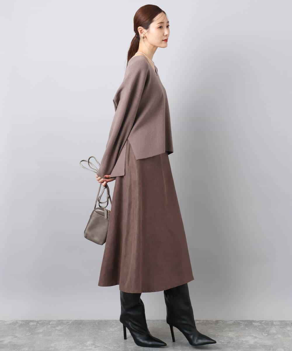 FKFBD55150 MK MICHEL KLEIN(MK ミッシェルクラン) 片畦編みVネックニット/洗える レッド