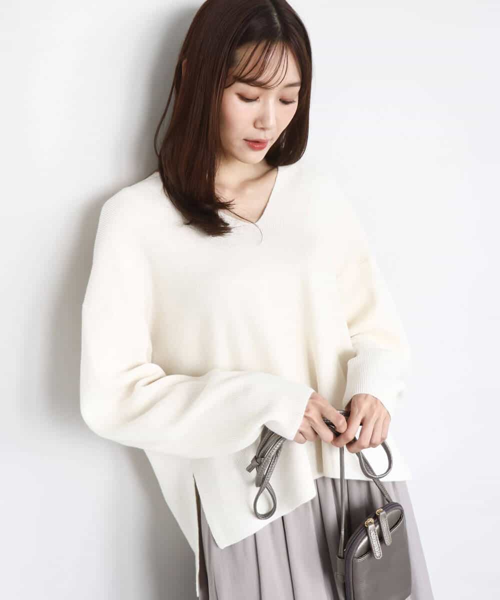 FKFBD55150 MK MICHEL KLEIN(MK ミッシェルクラン) 片畦編みVネックニット/洗える レッド