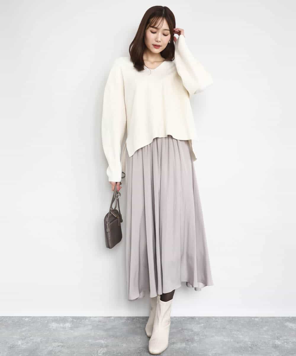 FKFBD55150 MK MICHEL KLEIN(MK ミッシェルクラン) 片畦編みVネックニット/洗える レッド