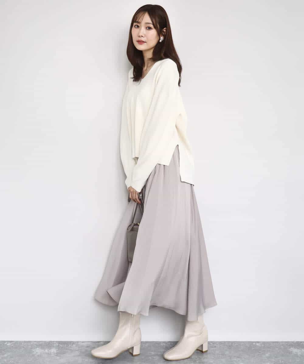 FKFBD55150 MK MICHEL KLEIN(MK ミッシェルクラン) 片畦編みVネックニット/洗える レッド