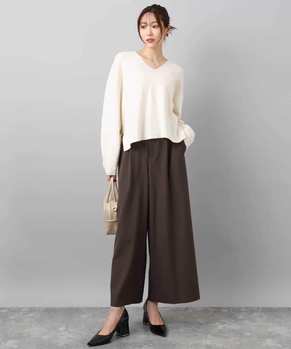 FKFBD55150 MK MICHEL KLEIN(MK ミッシェルクラン) 片畦編みVネックニット/洗える レッド