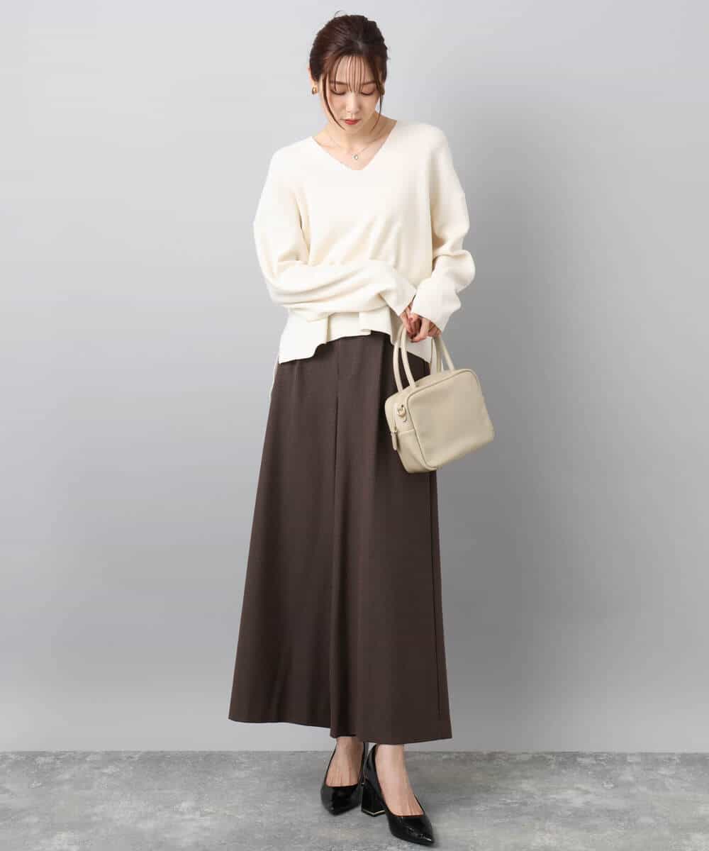 FKFBD55150 MK MICHEL KLEIN(MK ミッシェルクラン) 片畦編みVネックニット/洗える レッド