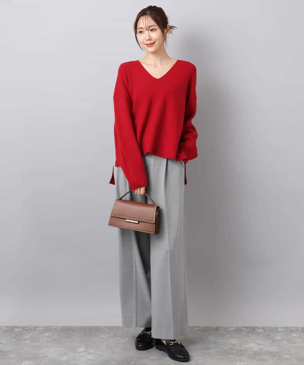 FKFBD55150 MK MICHEL KLEIN(MK ミッシェルクラン) 片畦編みVネックニット/洗える レッド