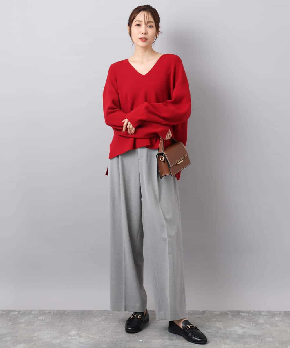 FKFBD55150 MK MICHEL KLEIN(MK ミッシェルクラン) 片畦編みVネックニット/洗える レッド