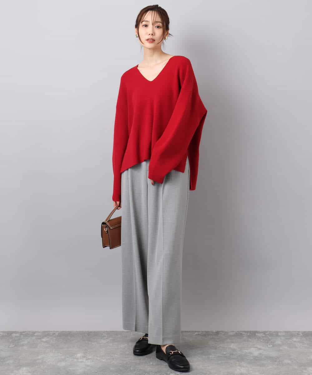 FKFBD55150 MK MICHEL KLEIN(MK ミッシェルクラン) 片畦編みVネックニット/洗える レッド