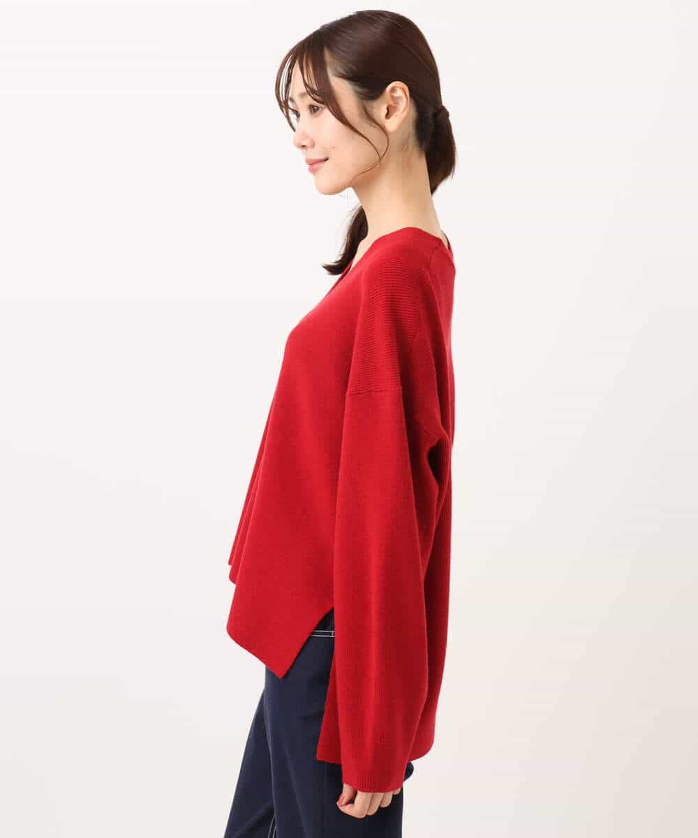 FKFBD55150 MK MICHEL KLEIN(MK ミッシェルクラン) 片畦編みVネックニット/洗える レッド