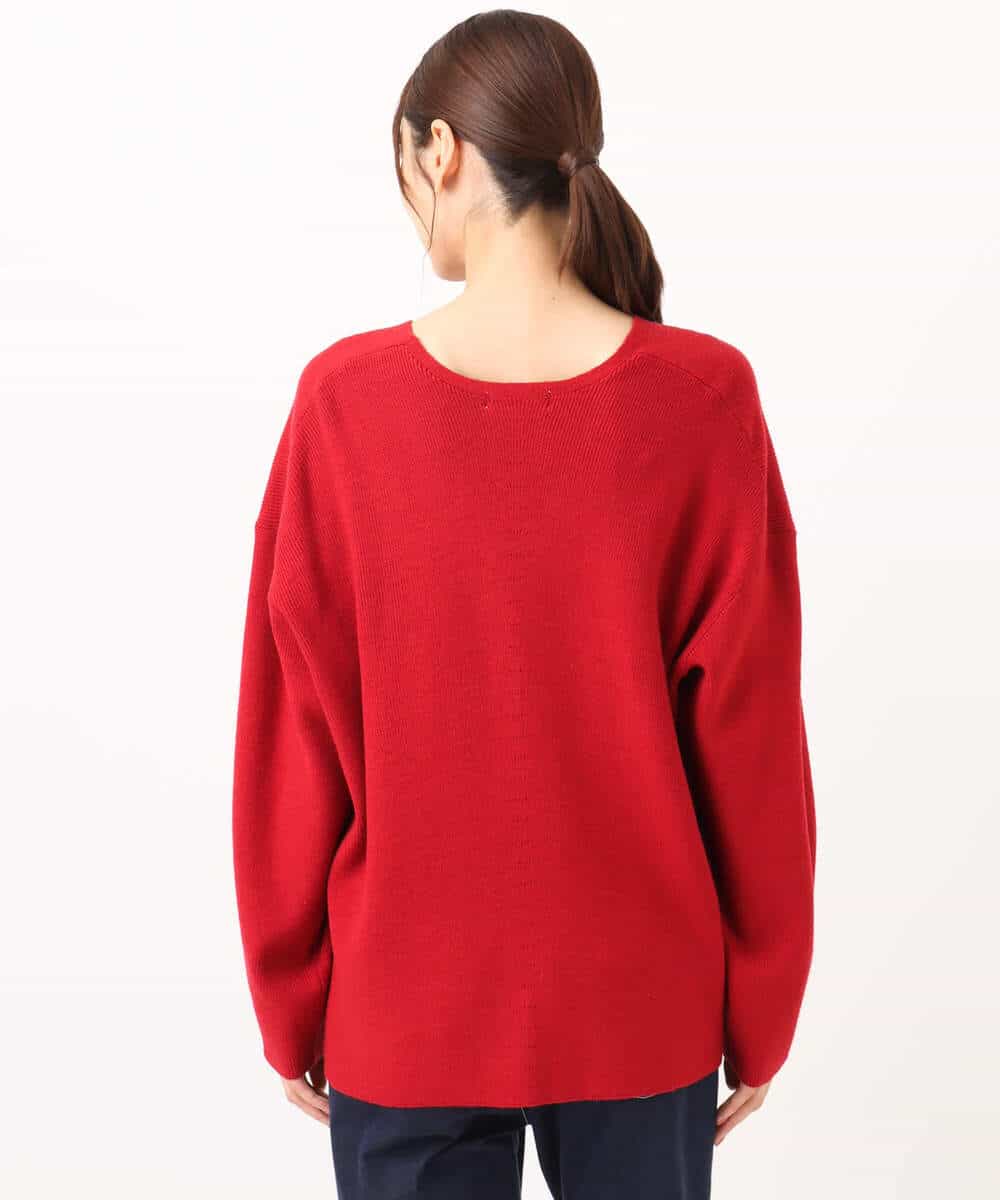 FKFBD55150 MK MICHEL KLEIN(MK ミッシェルクラン) 片畦編みVネックニット/洗える レッド