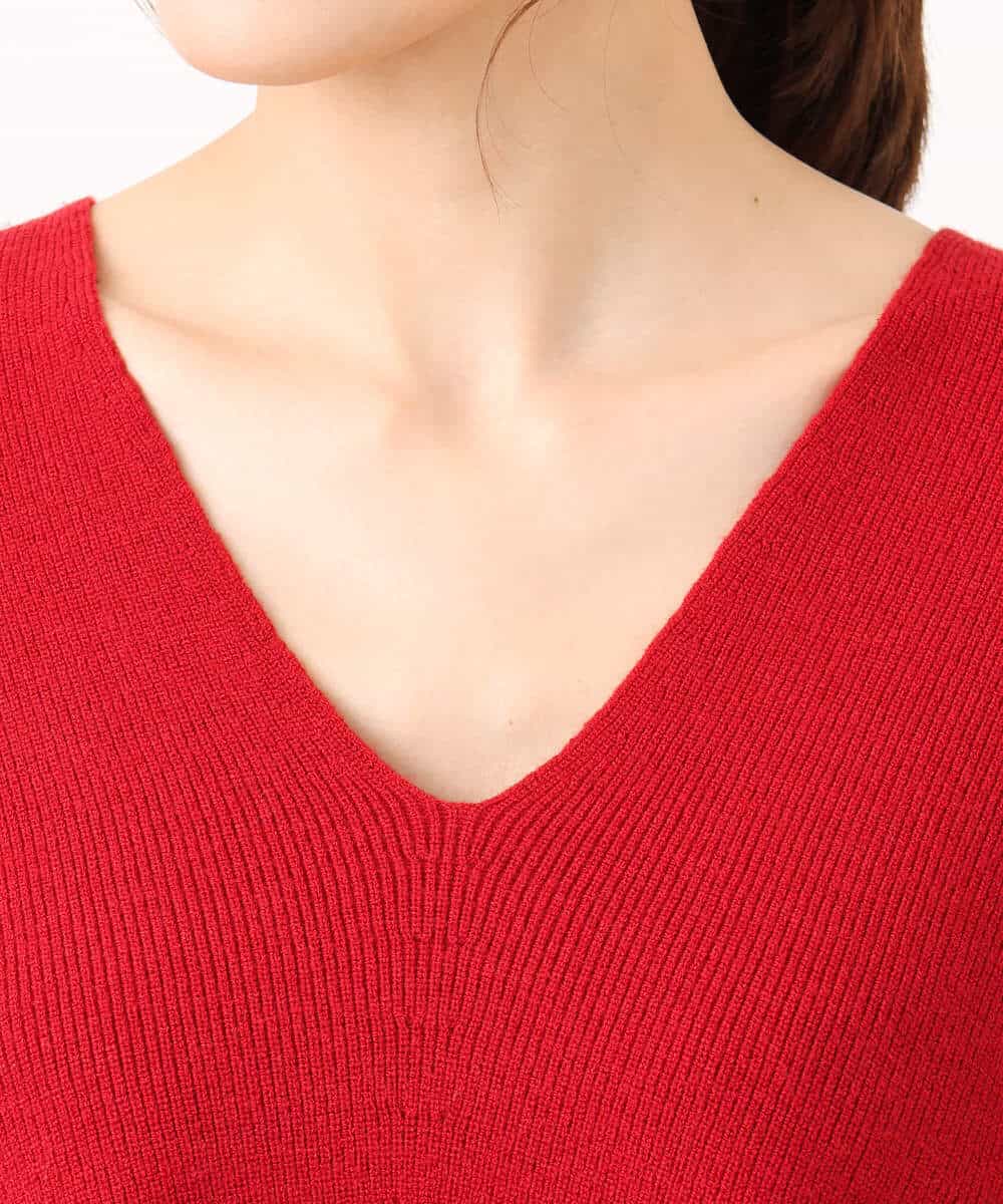 FKFBD55150 MK MICHEL KLEIN(MK ミッシェルクラン) 片畦編みVネックニット/洗える レッド