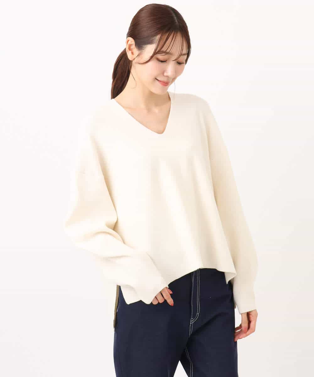 FKFBD55150 MK MICHEL KLEIN(MK ミッシェルクラン) 片畦編みVネックニット/洗える レッド