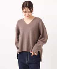 FKFBD55150 MK MICHEL KLEIN(MK ミッシェルクラン) 片畦編みVネックニット/洗える レッド