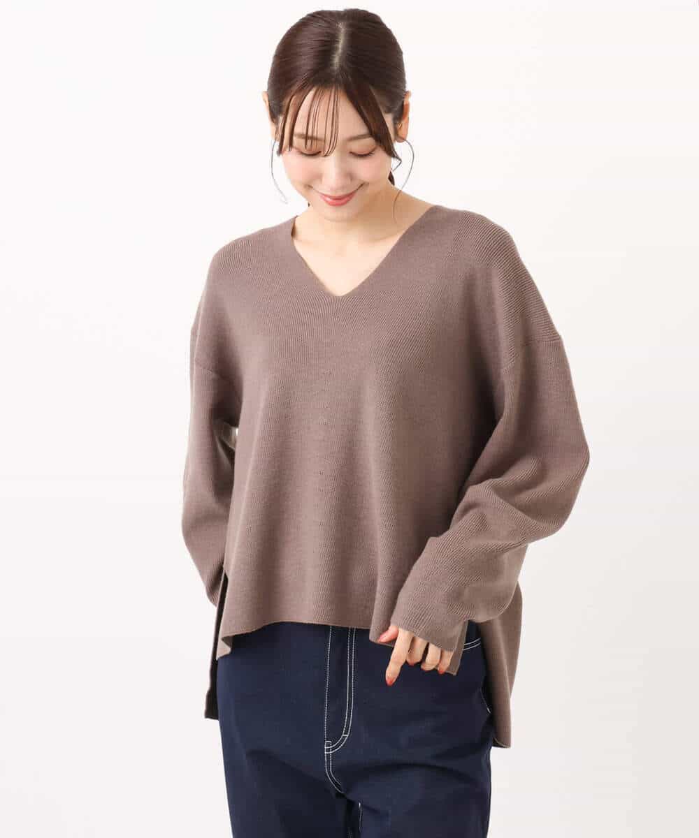 FKFBD55150 MK MICHEL KLEIN(MK ミッシェルクラン) 片畦編みVネックニット/洗える レッド