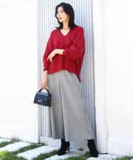 FKFBD55150 MK MICHEL KLEIN(MK ミッシェルクラン) 片畦編みVネックニット/洗える レッド