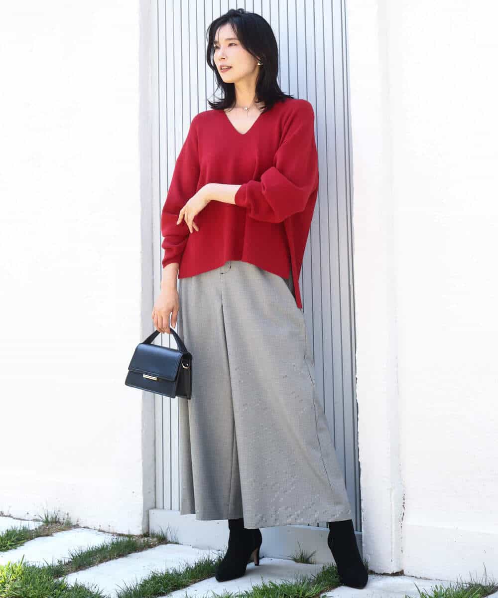 FKFBD55150 MK MICHEL KLEIN(MK ミッシェルクラン) 片畦編みVネックニット/洗える レッド