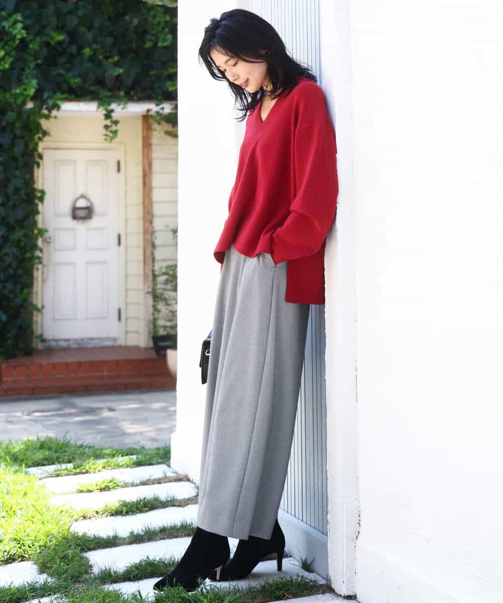 FKFBD55150 MK MICHEL KLEIN(MK ミッシェルクラン) 片畦編みVネックニット/洗える レッド