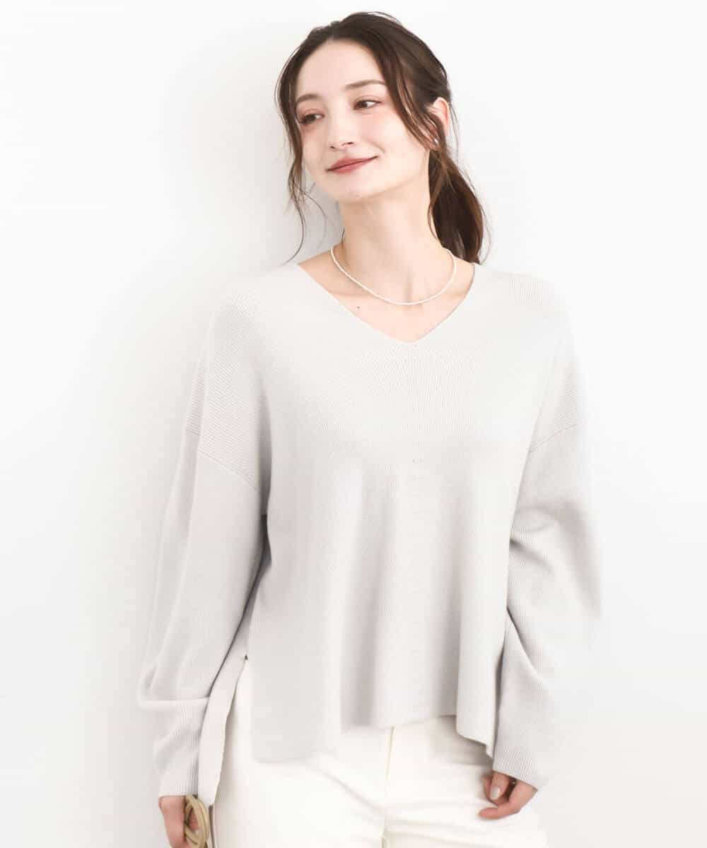 FKFBD55150 MK MICHEL KLEIN(MK ミッシェルクラン) 片畦編みVネックニット/洗える レッド