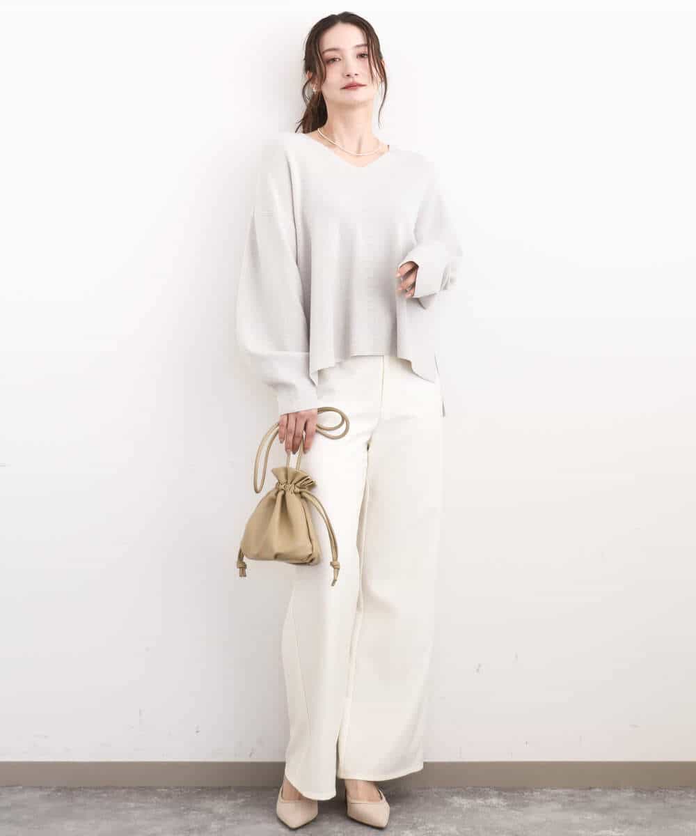 FKFBD55150 MK MICHEL KLEIN(MK ミッシェルクラン) 片畦編みVネックニット/洗える レッド