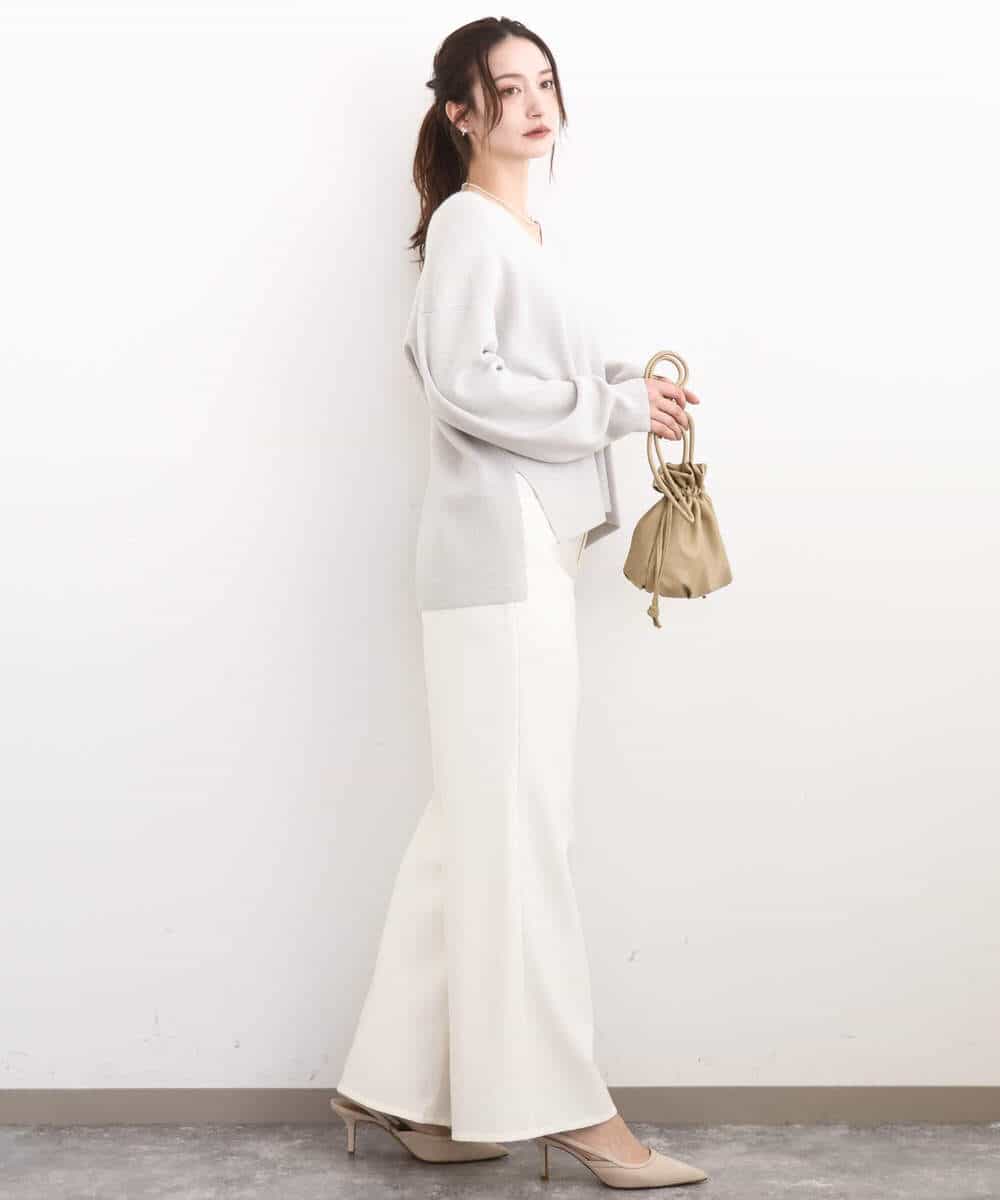 FKFBD55150 MK MICHEL KLEIN(MK ミッシェルクラン) 片畦編みVネックニット/洗える レッド