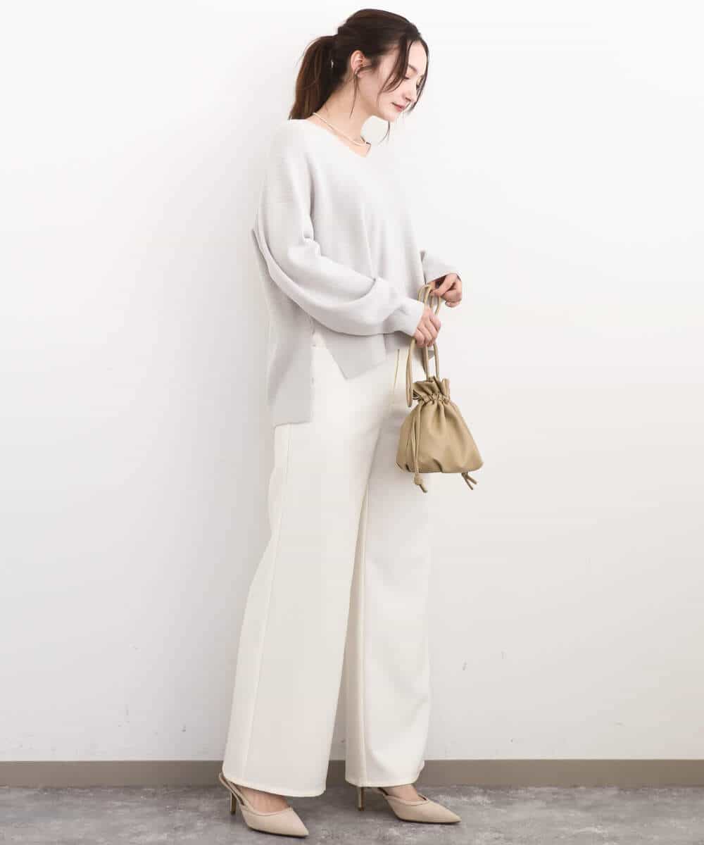 FKFBD55150 MK MICHEL KLEIN(MK ミッシェルクラン) 片畦編みVネックニット/洗える レッド