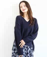 FKFBD55150 MK MICHEL KLEIN(MK ミッシェルクラン) 片畦編みVネックニット/洗える レッド