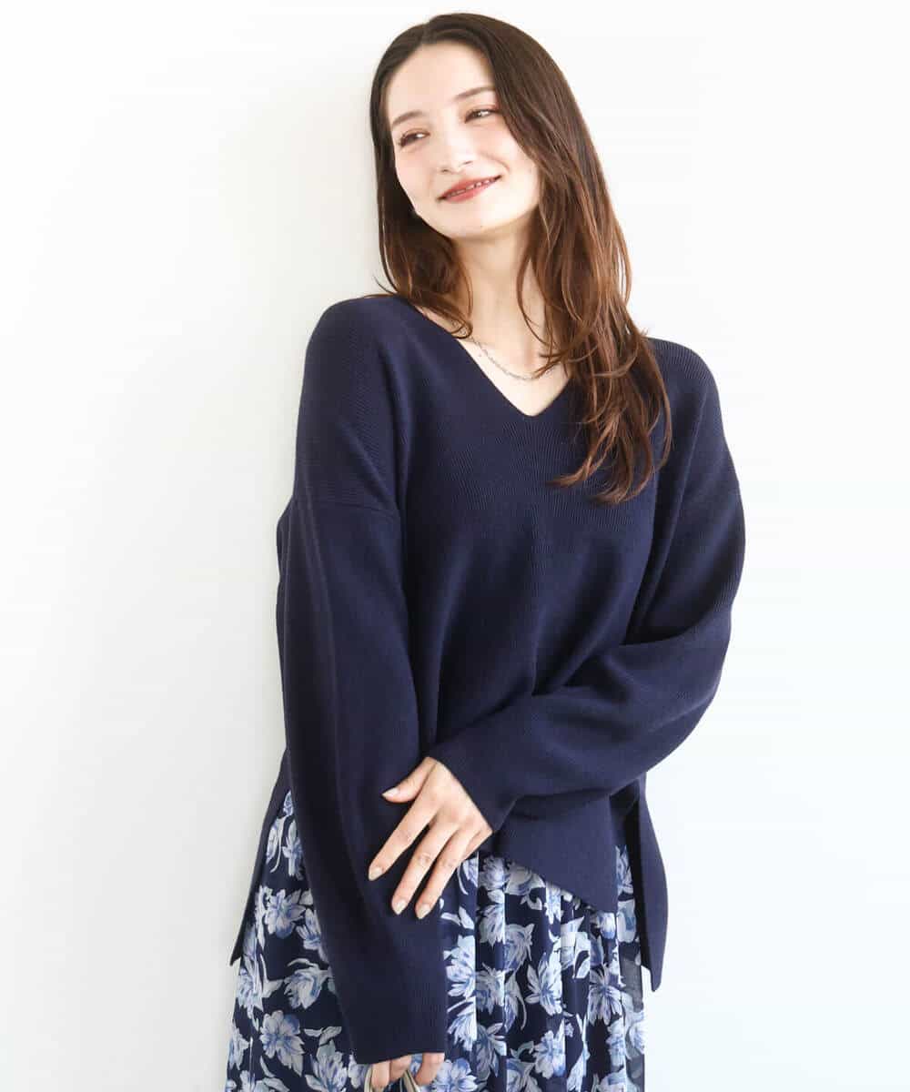 FKFBD55150 MK MICHEL KLEIN(MK ミッシェルクラン) 片畦編みVネックニット/洗える レッド