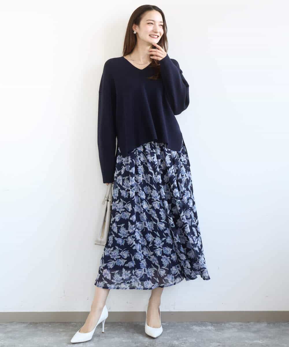 FKFBD55150 MK MICHEL KLEIN(MK ミッシェルクラン) 片畦編みVネックニット/洗える レッド