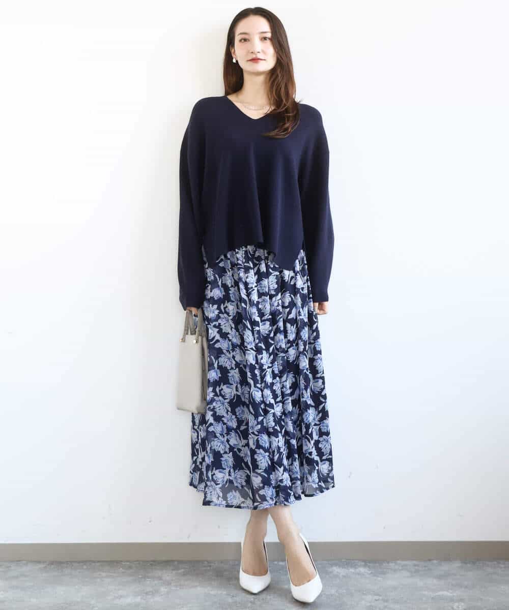 FKFBD55150 MK MICHEL KLEIN(MK ミッシェルクラン) 片畦編みVネックニット/洗える レッド