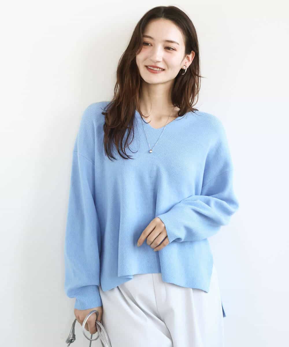 FKFBD55150 MK MICHEL KLEIN(MK ミッシェルクラン) 片畦編みVネックニット/洗える レッド