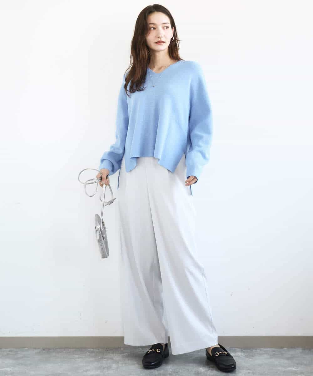 FKFBD55150 MK MICHEL KLEIN(MK ミッシェルクラン) 片畦編みVネックニット/洗える レッド