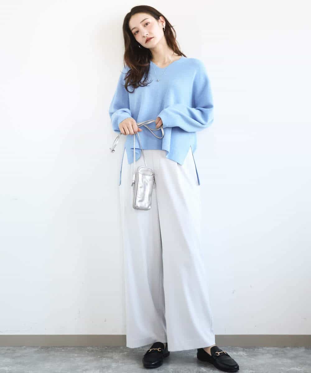 FKFBD55150 MK MICHEL KLEIN(MK ミッシェルクラン) 片畦編みVネックニット/洗える レッド