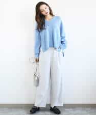 FKFBD55150 MK MICHEL KLEIN(MK ミッシェルクラン) 片畦編みVネックニット/洗える レッド