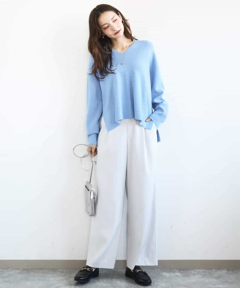 FKFBD55150 MK MICHEL KLEIN(MK ミッシェルクラン) 片畦編みVネックニット/洗える レッド