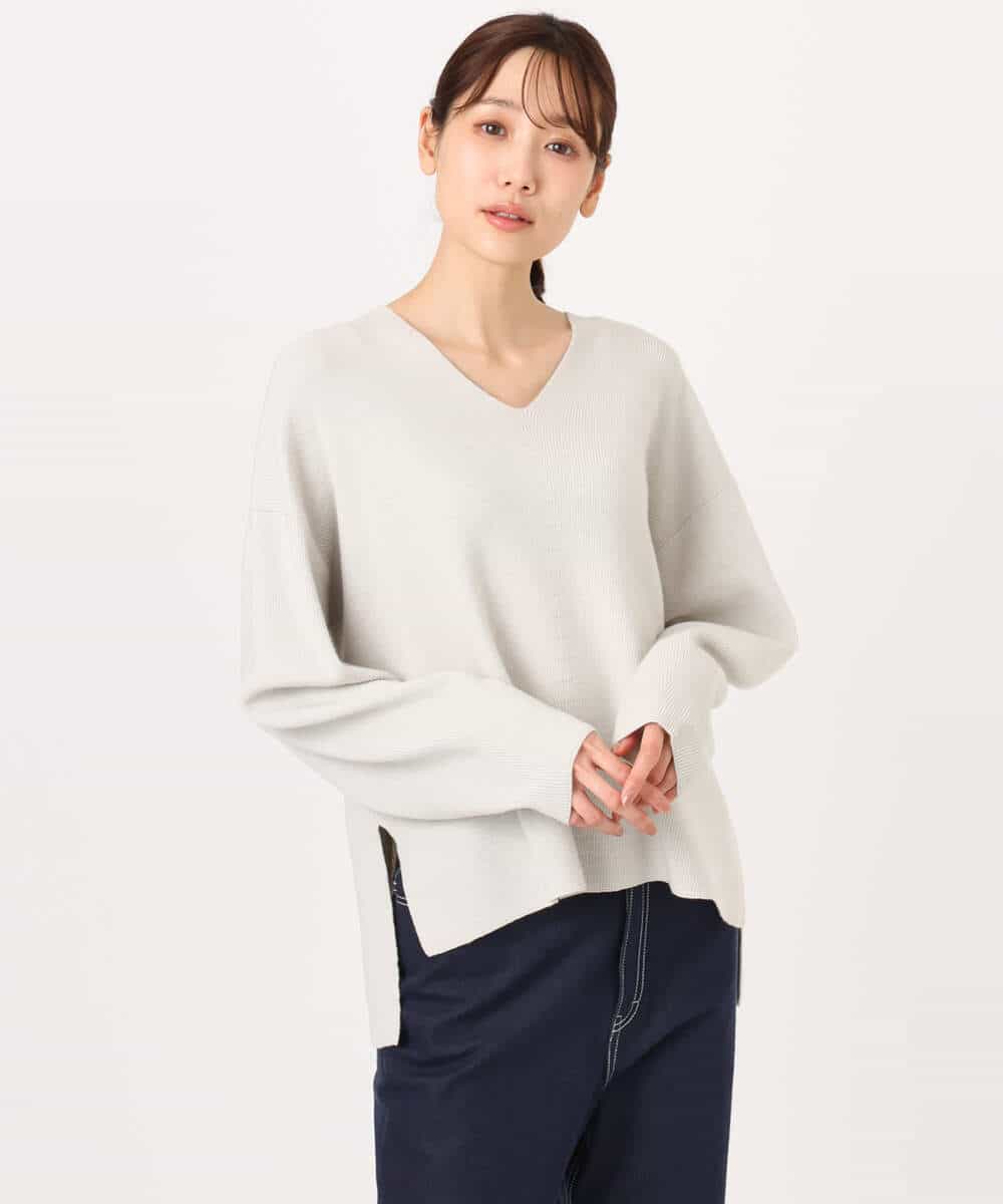 FKFBD55150 MK MICHEL KLEIN(MK ミッシェルクラン) 片畦編みVネックニット/洗える レッド