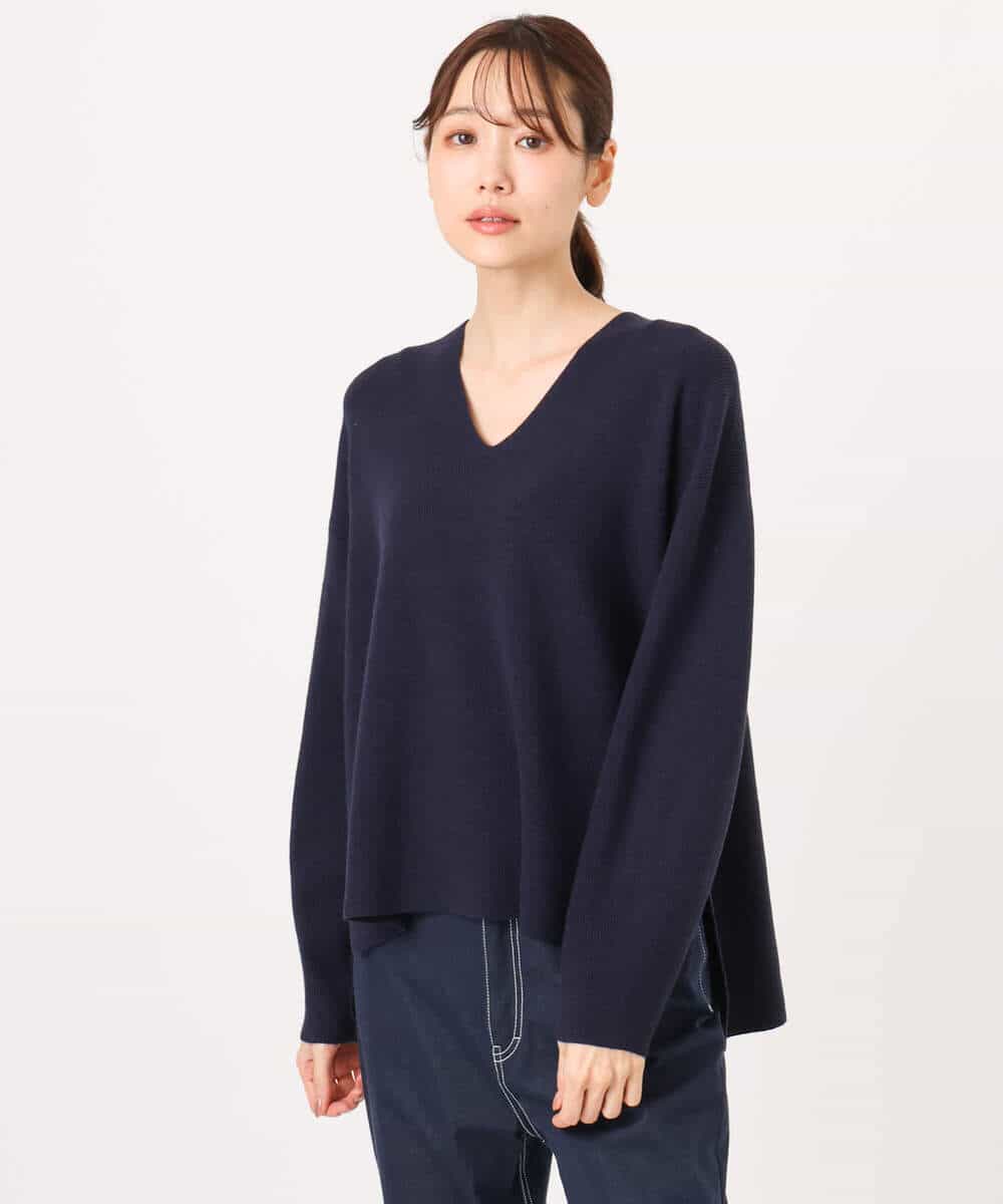 FKFBD55150 MK MICHEL KLEIN(MK ミッシェルクラン) 片畦編みVネックニット/洗える レッド