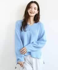 FKFBD55150 MK MICHEL KLEIN(MK ミッシェルクラン) 片畦編みVネックニット/洗える ライトブルー