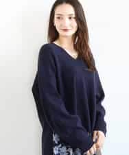 FKFBD55150 MK MICHEL KLEIN(MK ミッシェルクラン) 片畦編みVネックニット/洗える ネイビー