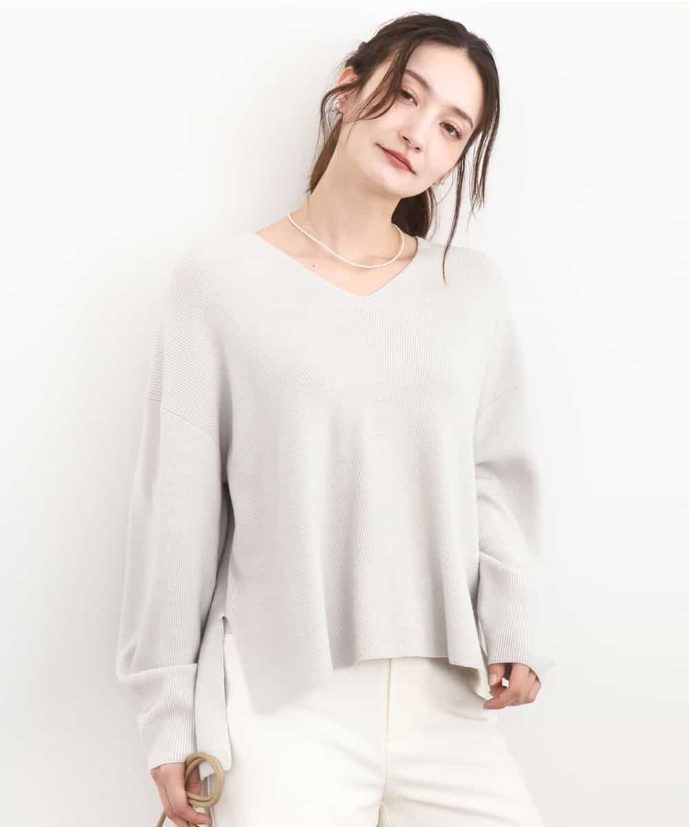 FKFBD55150 MK MICHEL KLEIN(MK ミッシェルクラン) 片畦編みVネックニット/洗える ライトグレー