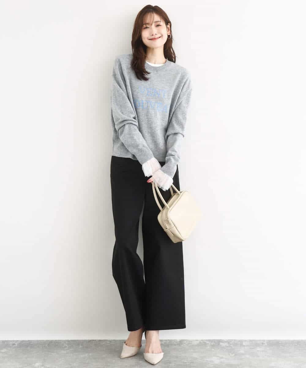 FKFBD56140 MK MICHEL KLEIN(MK ミッシェルクラン) ロゴ入りウール混ニット/前後2way/洗える ネイビー