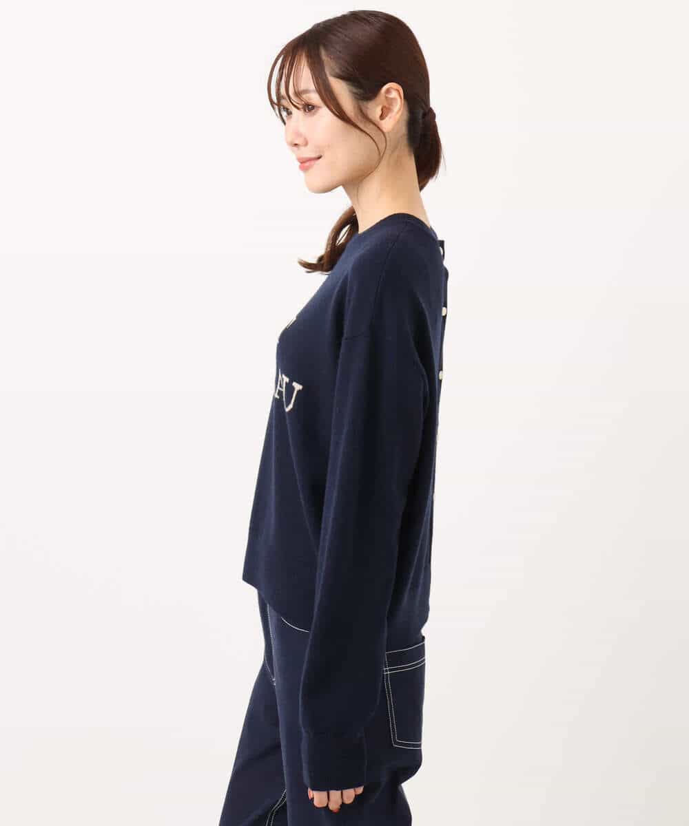 FKFBD56140 MK MICHEL KLEIN(MK ミッシェルクラン) ロゴ入りウール混ニット/前後2way/洗える ネイビー