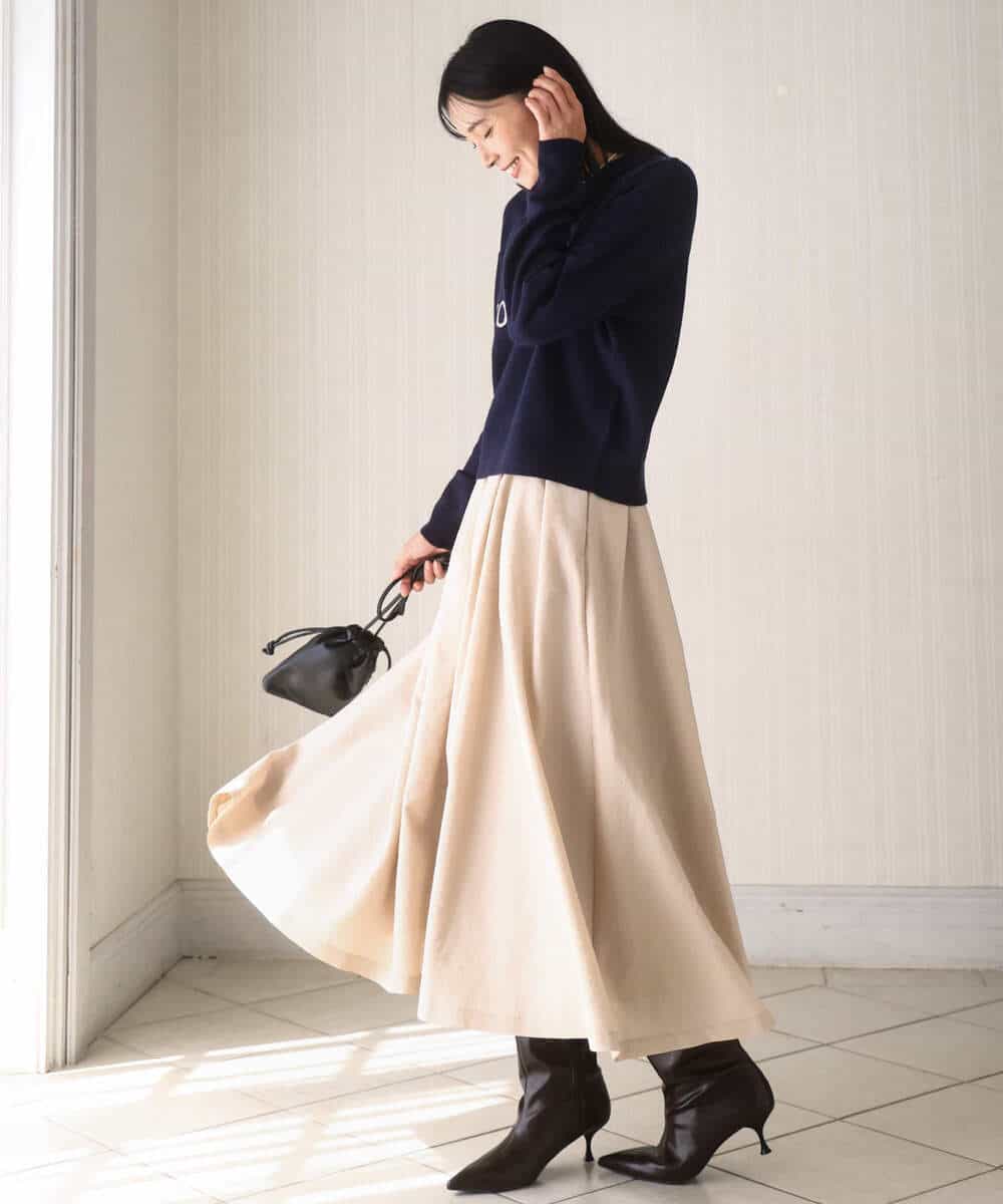 FKFBD56140 MK MICHEL KLEIN(MK ミッシェルクラン) ロゴ入りウール混ニット/前後2way/洗える ネイビー