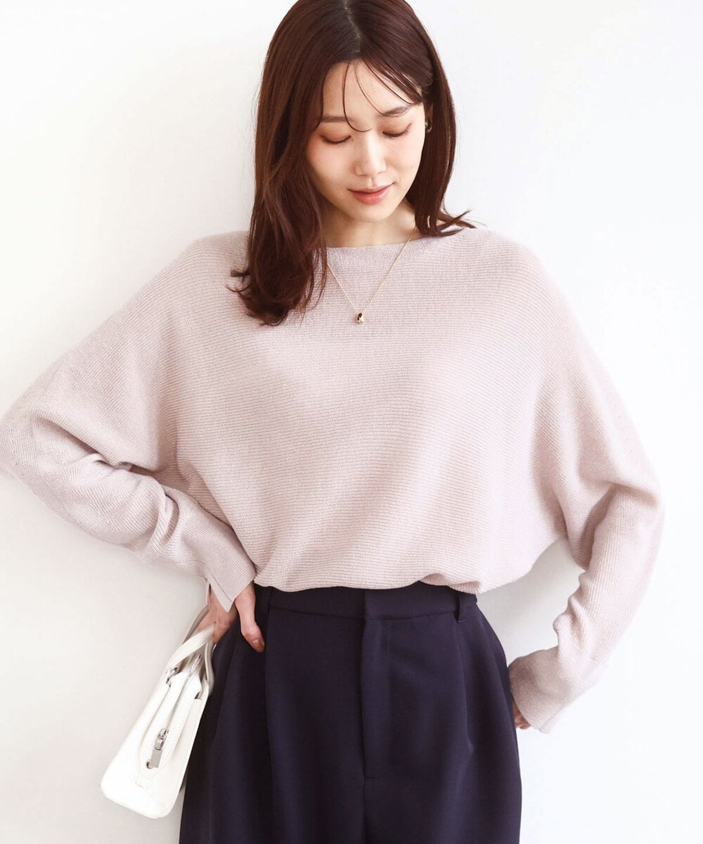 FKFBD57130 MK MICHEL KLEIN(MK ミッシェルクラン) ラメ入りドルマンスリーブ畦編みニット/洗える ピンクベージュ