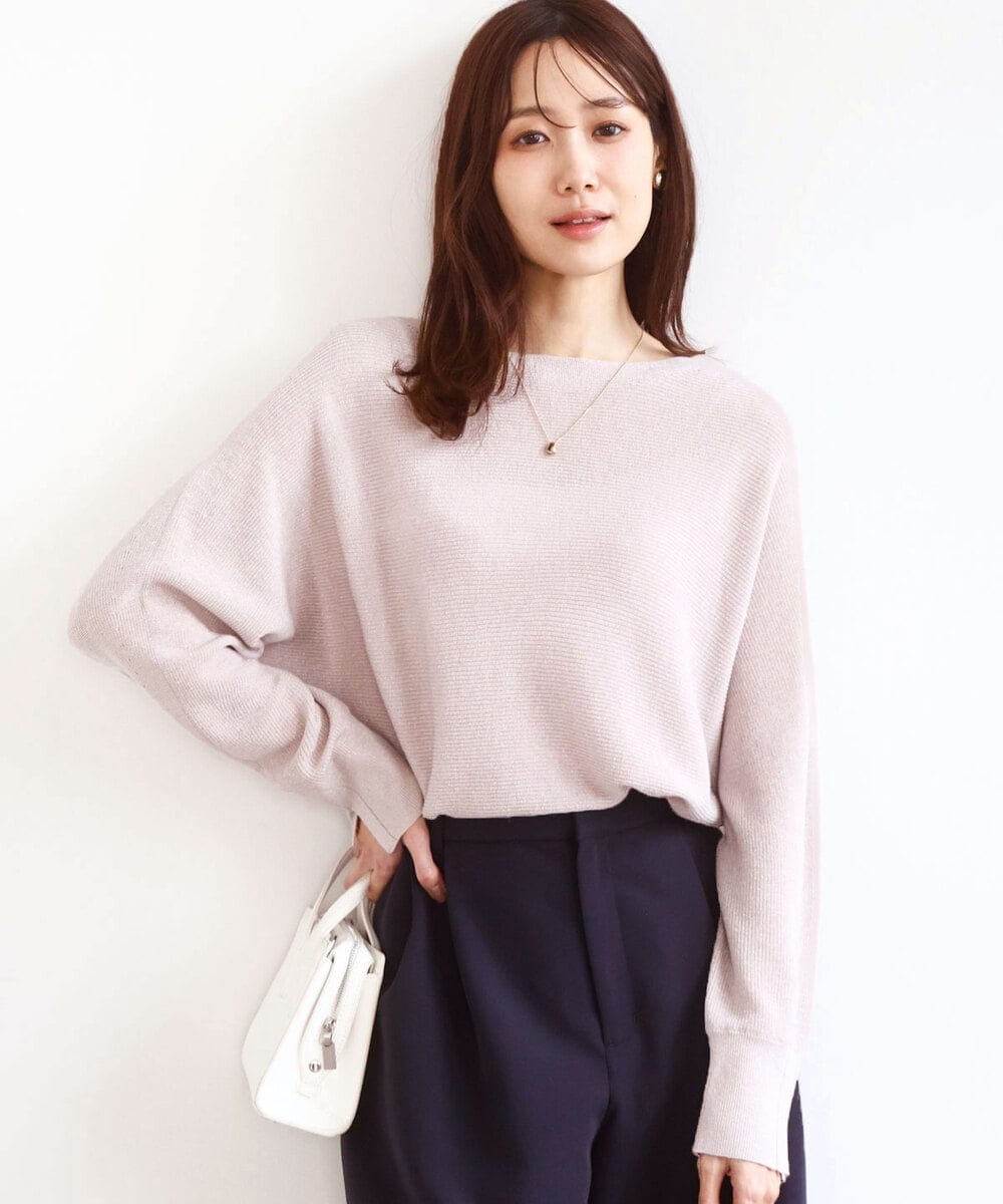FKFBD57130 MK MICHEL KLEIN(MK ミッシェルクラン) ラメ入りドルマンスリーブ畦編みニット/洗える ライトブルー