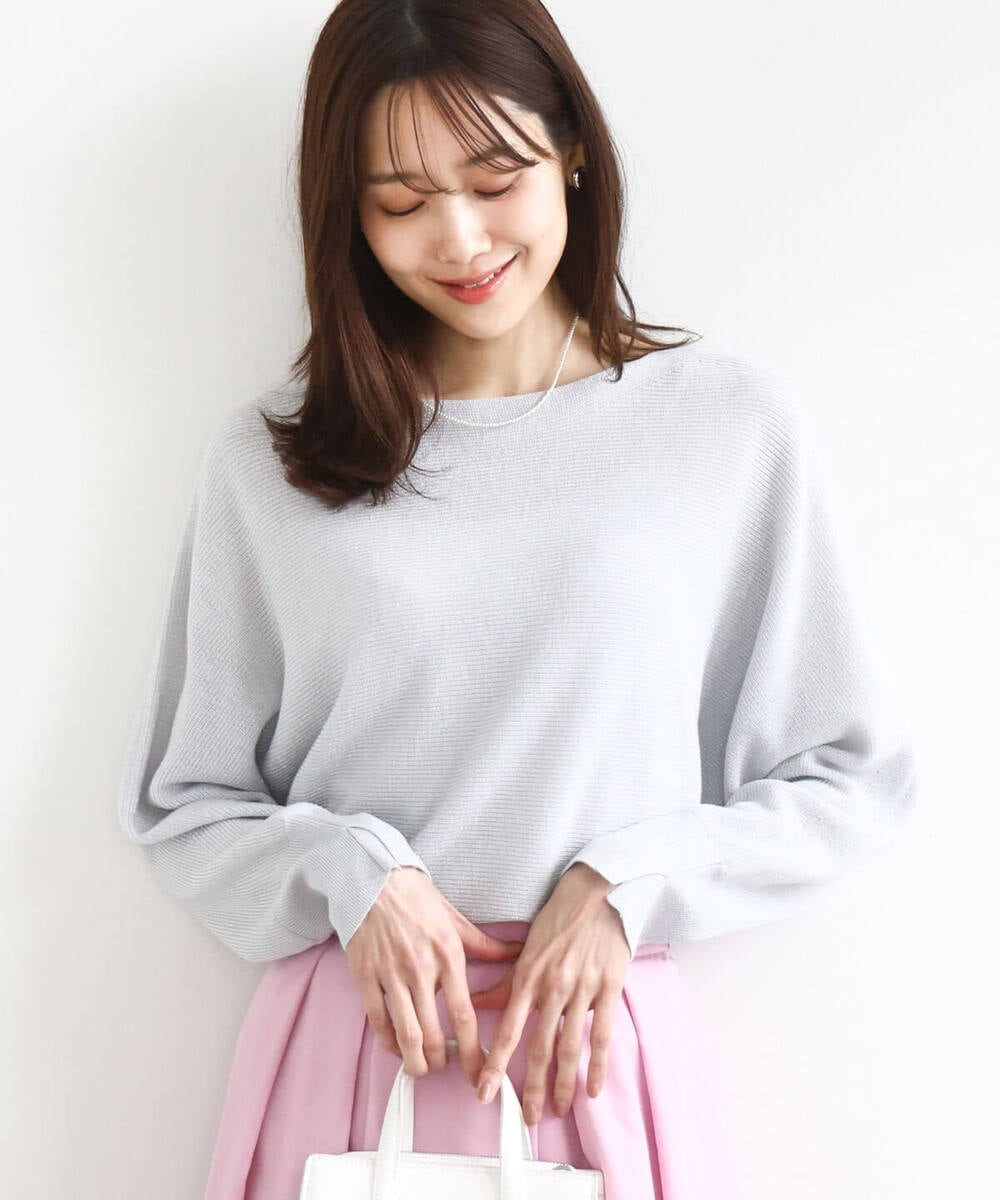 FKFBD57130 MK MICHEL KLEIN(MK ミッシェルクラン) ラメ入りドルマンスリーブ畦編みニット/洗える ライトブルー