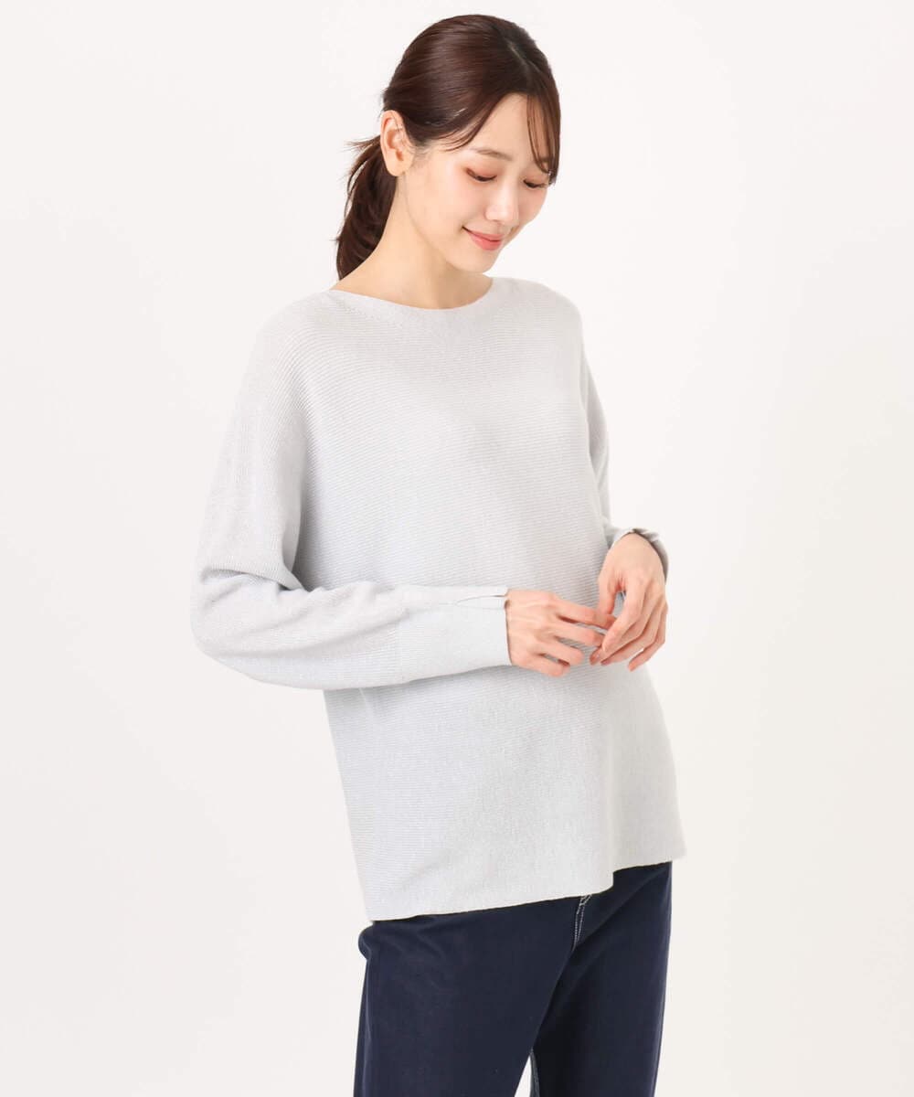 FKFBD57130 MK MICHEL KLEIN(MK ミッシェルクラン) ラメ入りドルマンスリーブ畦編みニット/洗える ライトブルー