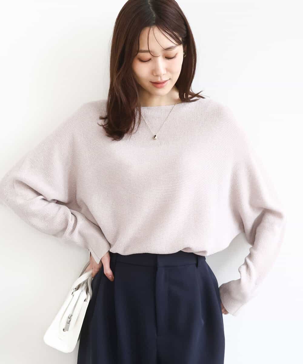 FKFBD57130 MK MICHEL KLEIN(MK ミッシェルクラン) ラメ入りドルマンスリーブ畦編みニット/洗える ピンクベージュ